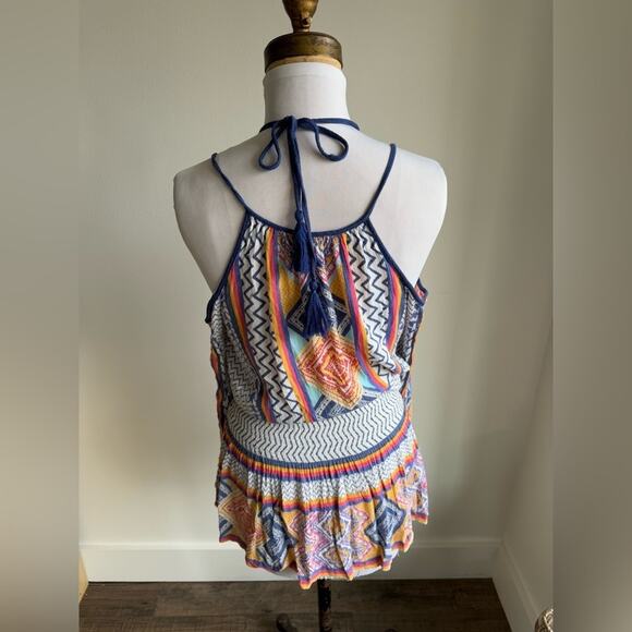 LULUMARI MULTICOLOR GEOMETRIC LONG SLEEVE COLD SHOULDER SWIM COVERUP - Picture 2 of 10